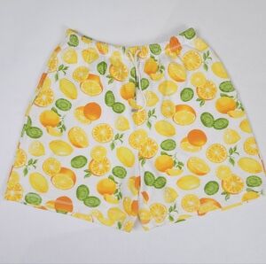 Chaus Sport 100% Cotton Waffle Knit Shorts Yellow Lemons Women's Vtg Large